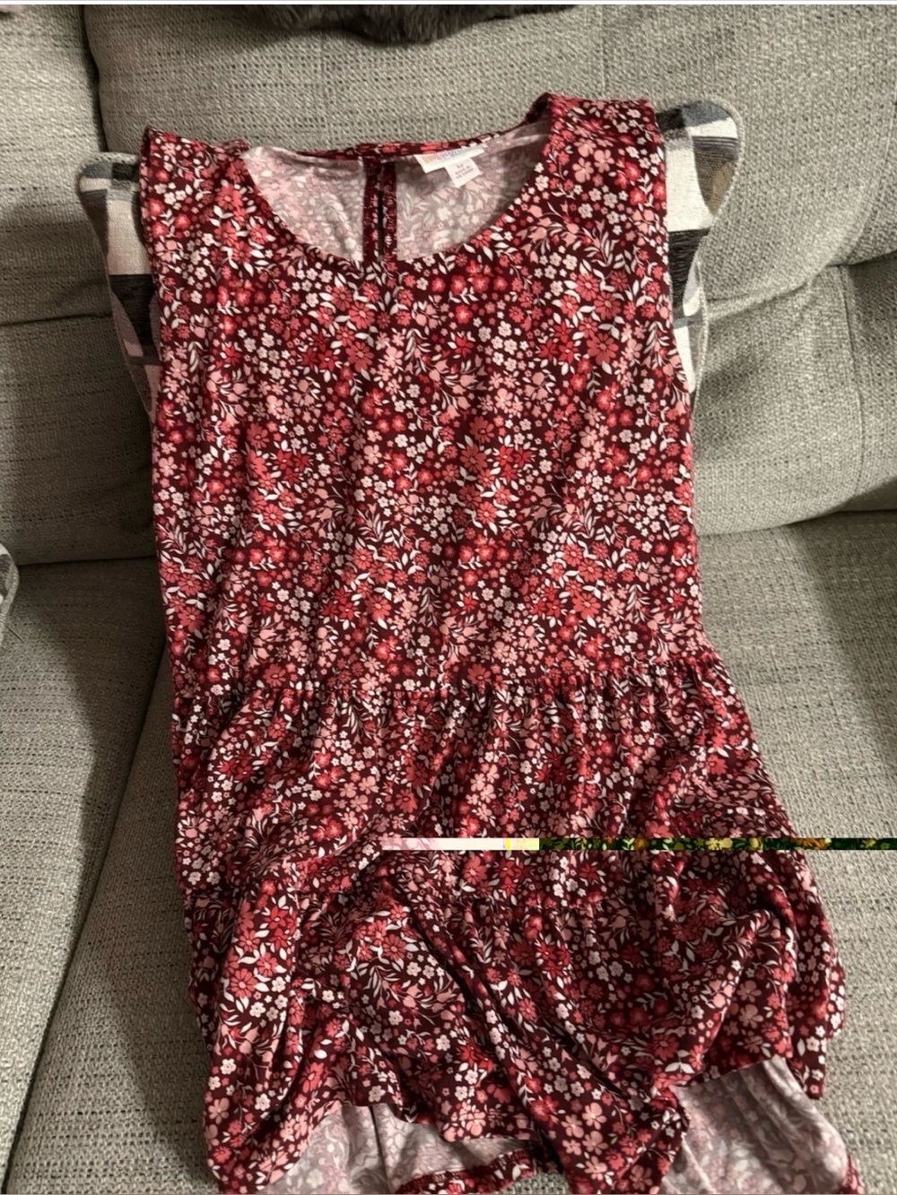 Red Floral Sleeveless Dress or tunic.